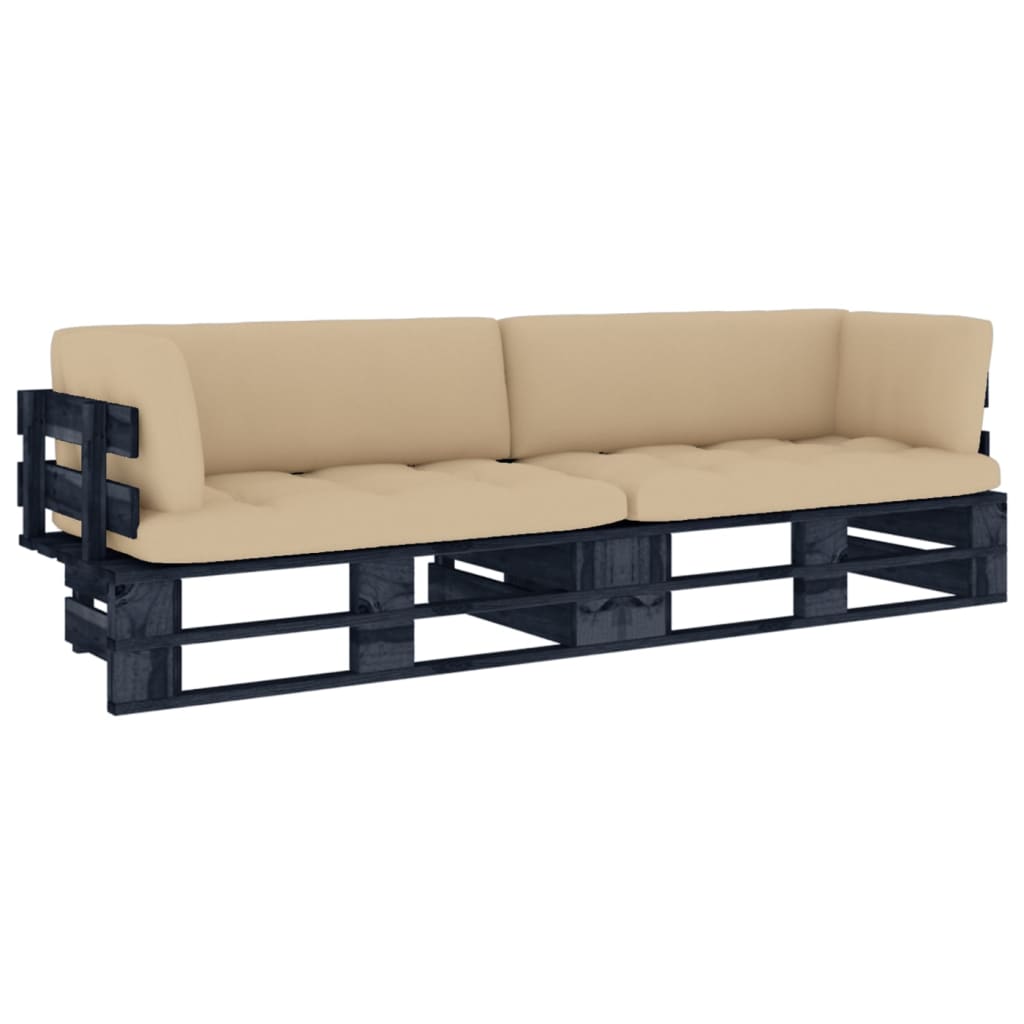 Dvivietė sofa iš palečių su pagalvėlėmis, impregnuota pušis