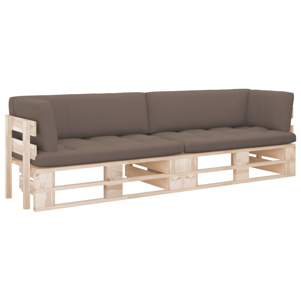 Dvivietė sofa iš palečių su pagalvėlėmis, impregnuota pušis