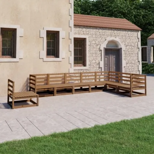 Sodo poilsio baldų komplektas, 8 dalių, rudas, pušies masyvas