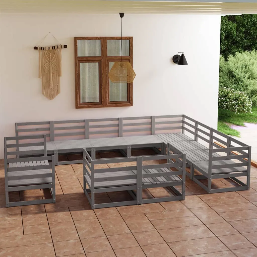 ba-vd101676-1 Sodo poilsio baldų komplektas, 12 dalių, pilkas, pušies masyvas