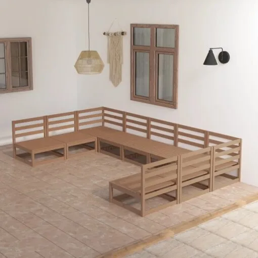 Sodo poilsio baldų komplektas, 9 dalių, pušies medienos masyvas