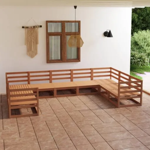 Sodo poilsio baldų komplektas, 9 dalių, pušies medienos masyvas