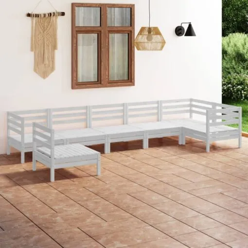 Sodo poilsio baldų komplektas, 7 dalių, baltas, pušies masyvas