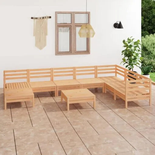 Sodo poilsio baldų komplektas, 9 dalių, pušies medienos masyvas