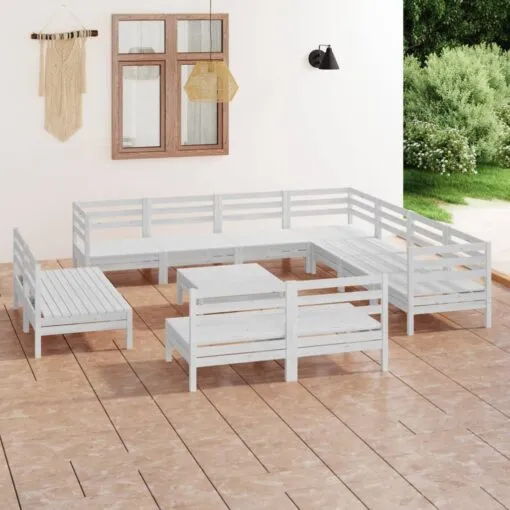 Sodo poilsio baldų komplektas, 12 dalių, baltas, pušies masyvas