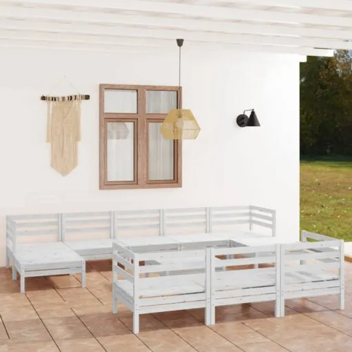 Sodo poilsio baldų komplektas, 11 dalių, baltas, pušies masyvas