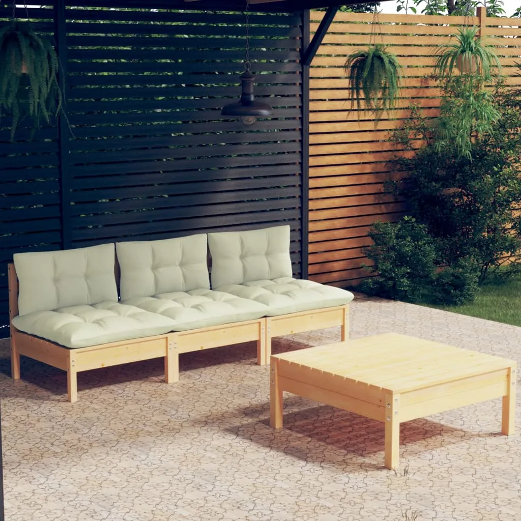ba-vd102533-1 Sodo komplektas su kreminėmis pagalvėlėmis, 4 dalių, pušis