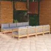 Sodo komplektas su pilkomis pagalvėmis, 9 dalių, pušis