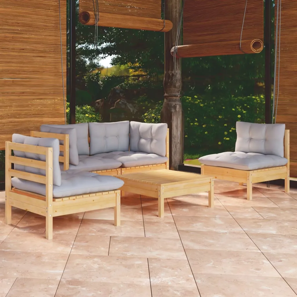 ba-vd102574-1 Sodo komplektas su pilkomis pagalvėmis, 5 dalių, pušis
