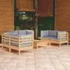 Sodo komplektas su pilkomis pagalvėmis, 7 dalių, pušis