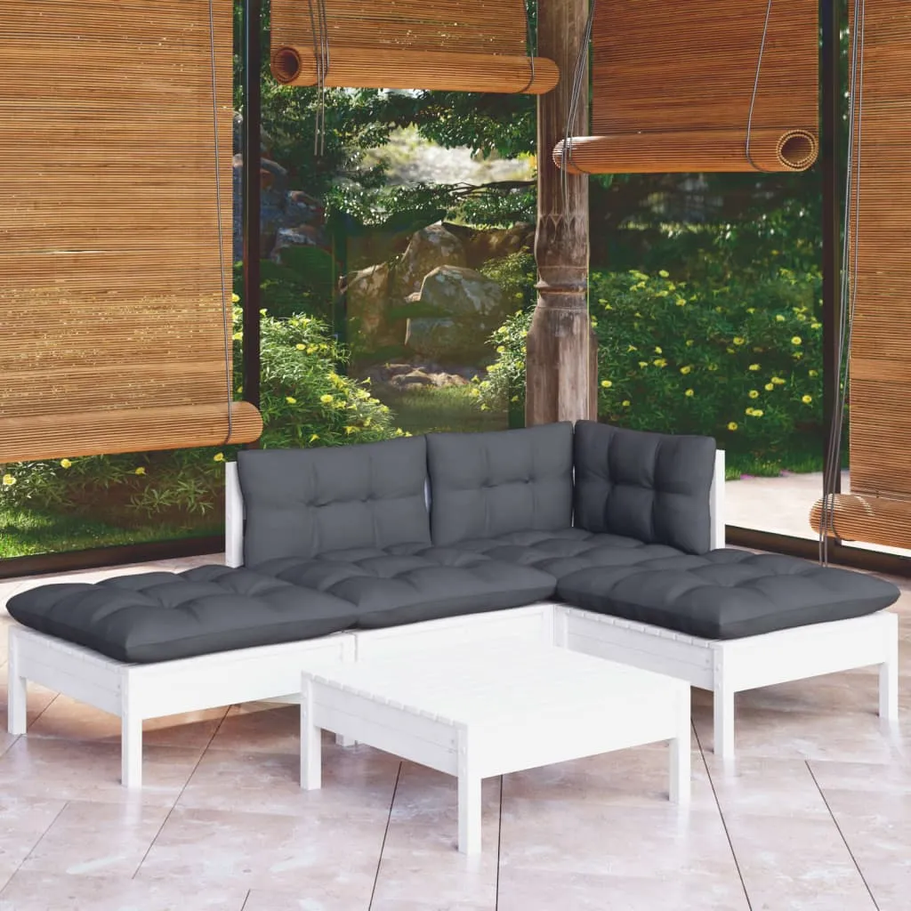 ba-vd102634-1 Sodo komplektas su pagalvėmis, 5 dalių, baltas, pušies mediena