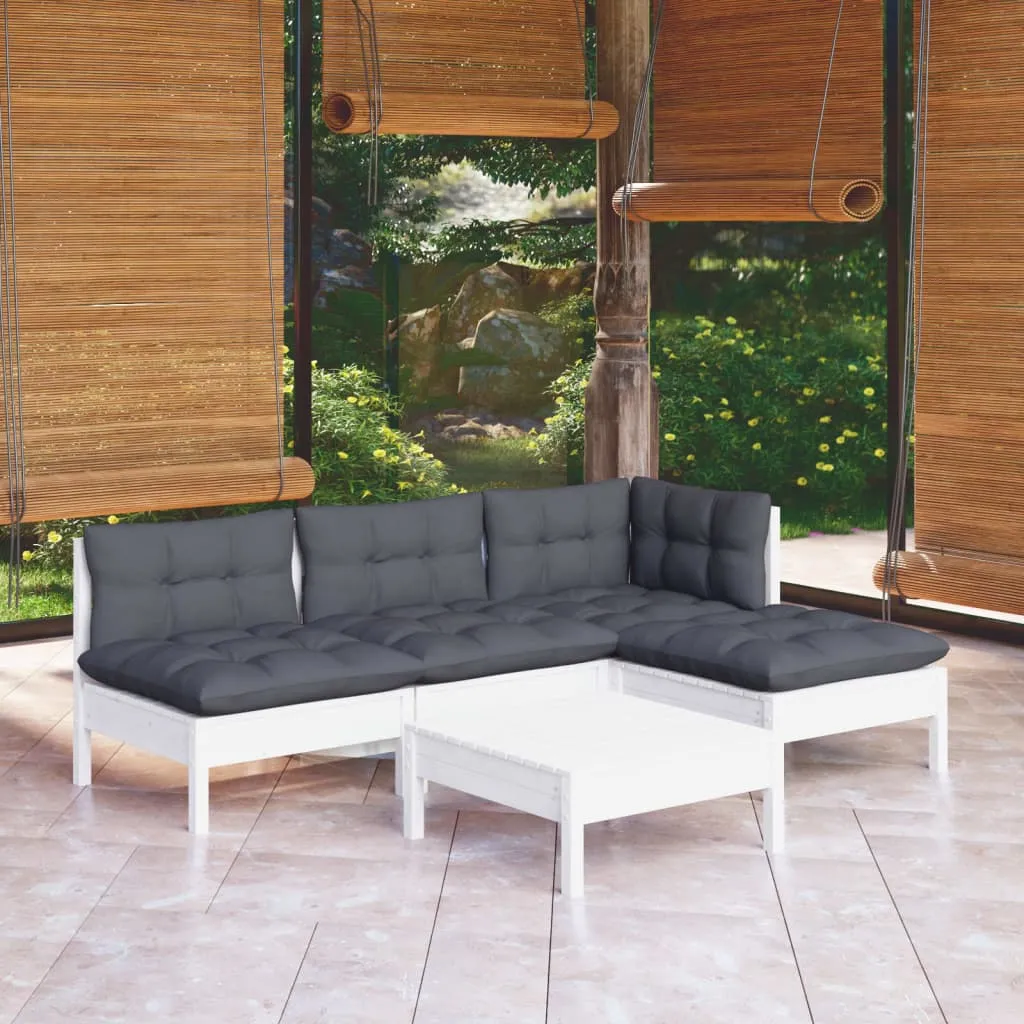 ba-vd102640-1 Sodo komplektas su pagalvėmis, 5 dalių, baltas, pušies mediena