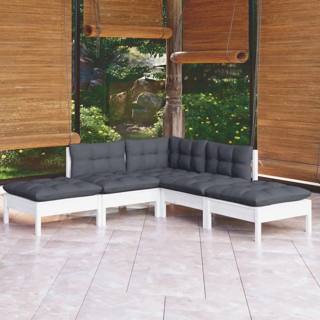 ba-vd102643-1 Sodo komplektas su pagalvėmis, 5 dalių, baltas, pušies mediena