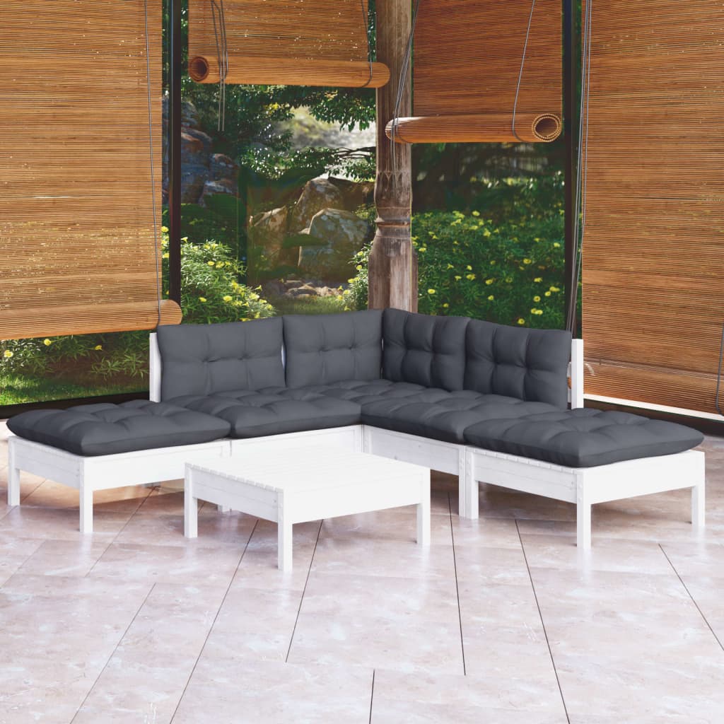 ba-vd102646-1 Sodo komplektas su pagalvėmis, 6 dalių, baltas, pušies mediena