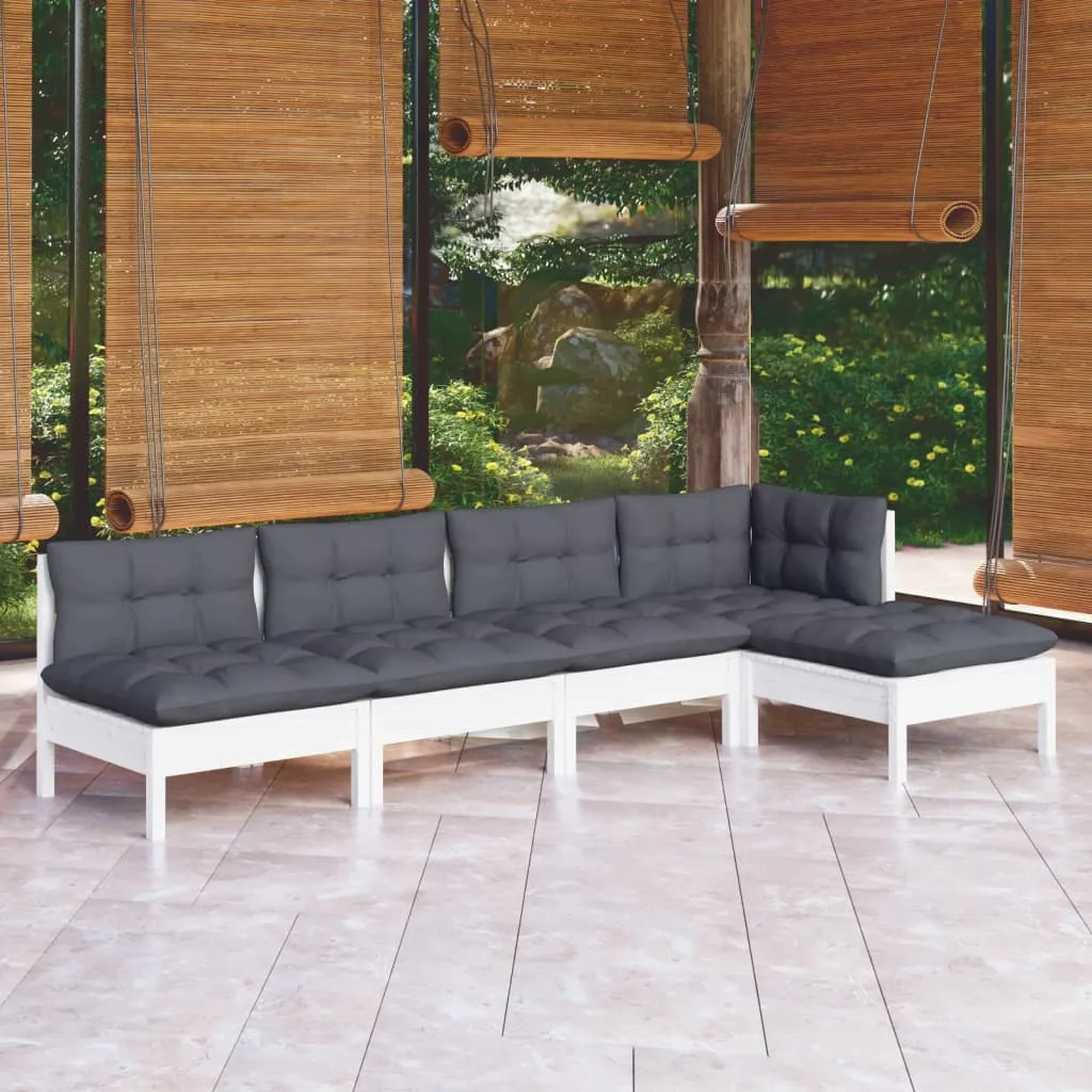 ba-vd102655-1 Sodo komplektas su pagalvėmis, 5 dalių, baltas, pušies mediena