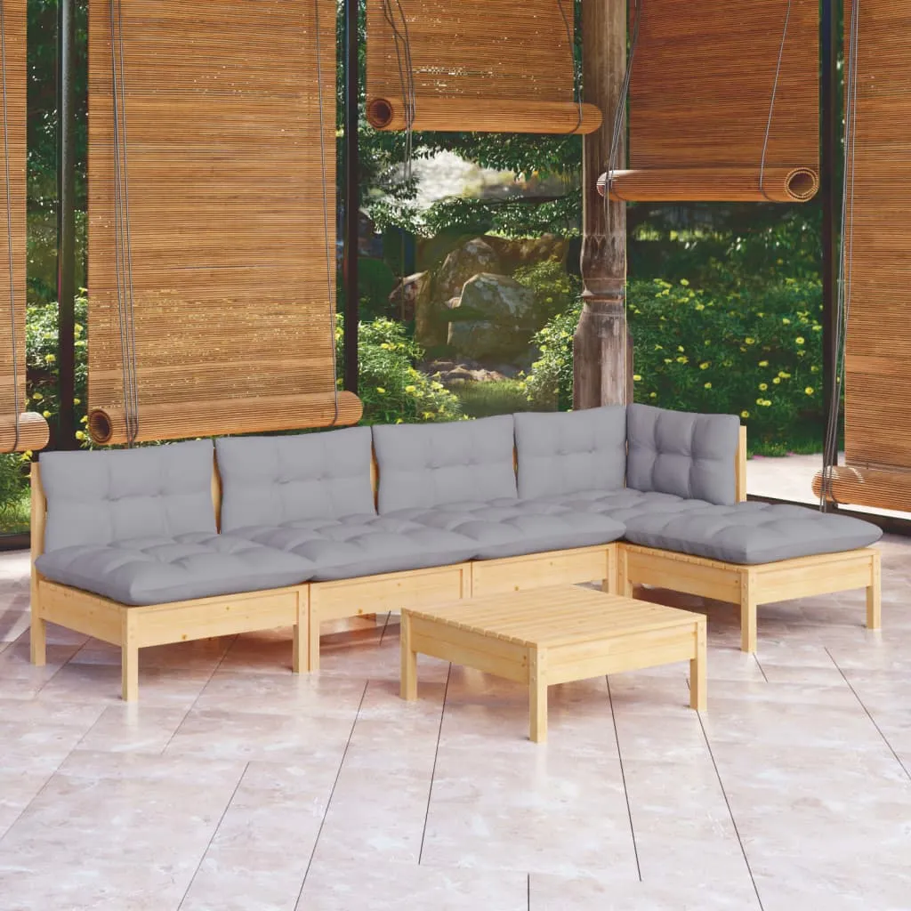 ba-vd102656-1 Sodo komplektas su pilkomis pagalvėmis, 6 dalių, pušis