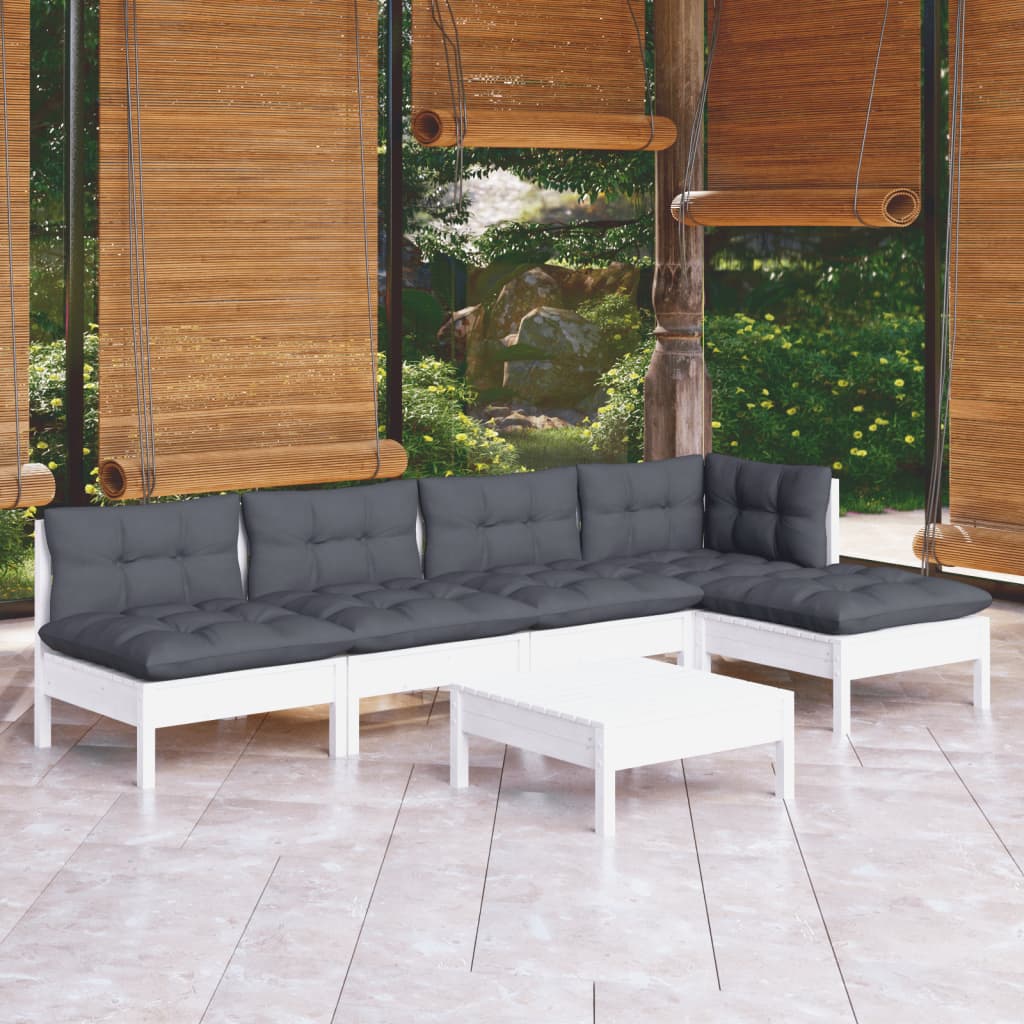 ba-vd102658-1 Sodo komplektas su pagalvėmis, 6 dalių, baltas, pušies mediena
