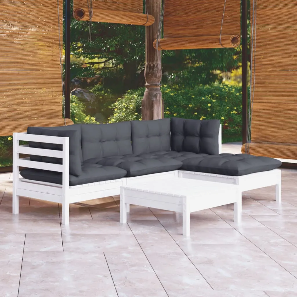 ba-vd102664-1 Sodo komplektas su pagalvėmis, 5 dalių, baltas, pušies mediena