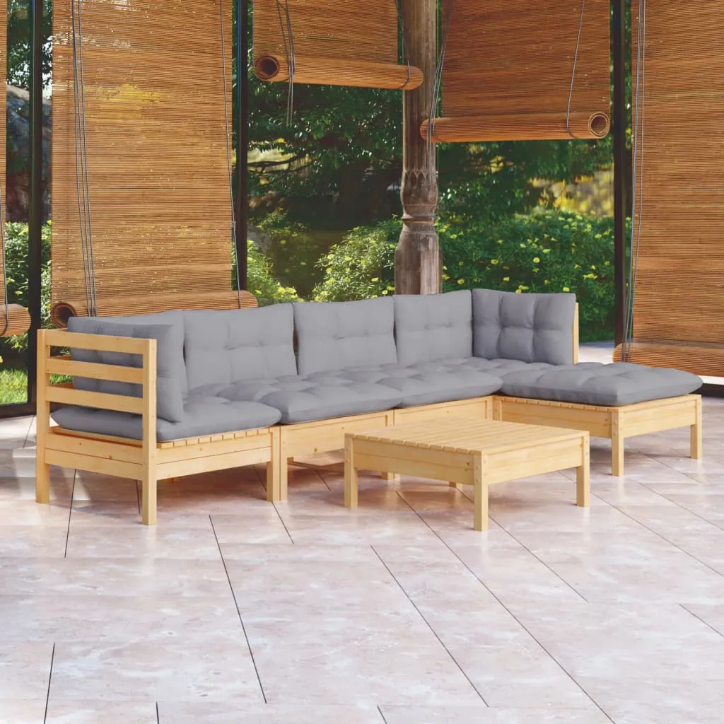 ba-vd102668-1 Sodo komplektas su pilkomis pagalvėmis, 6 dalių, pušis