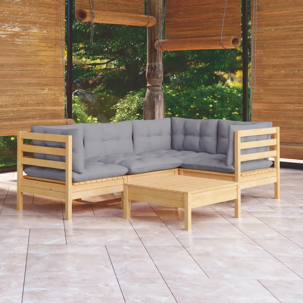ba-vd102674-1 Sodo komplektas su pilkomis pagalvėmis, 5 dalių, pušis