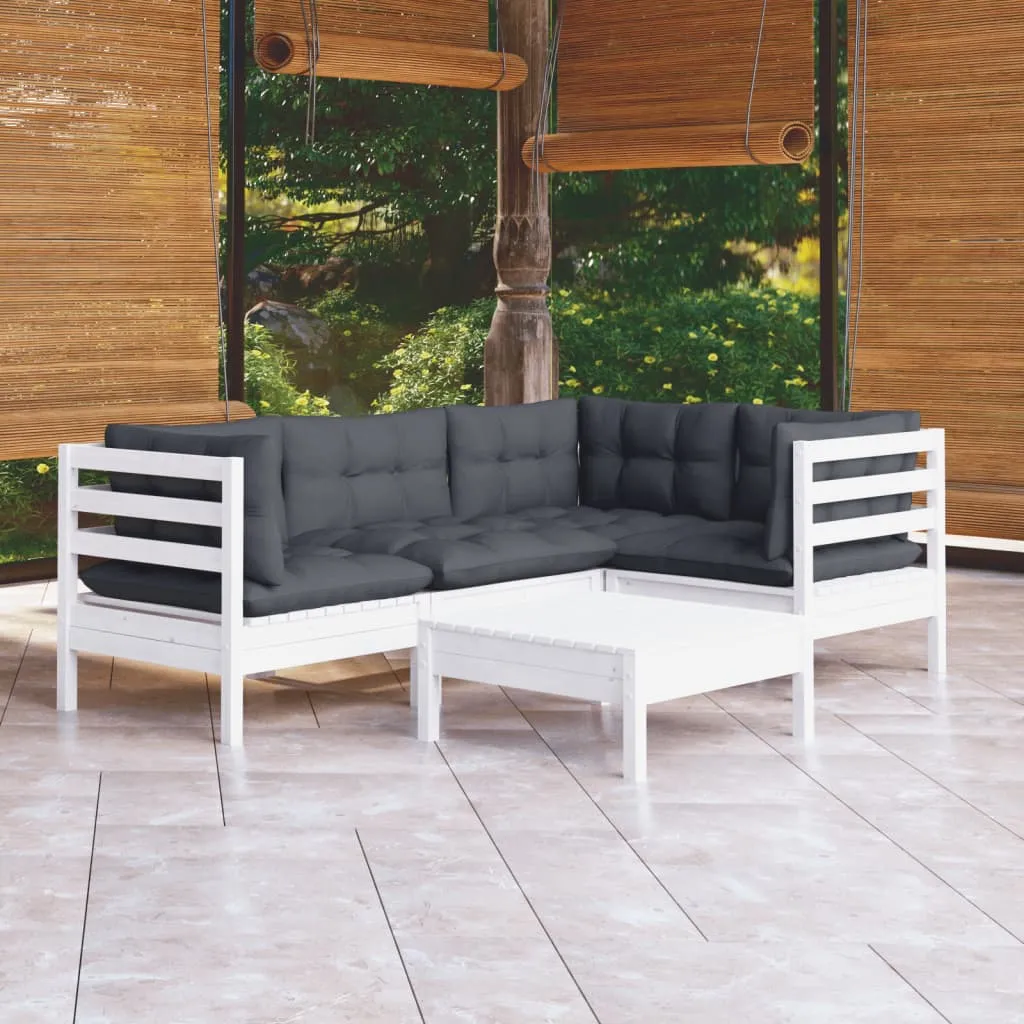 ba-vd102676-1 Sodo komplektas su pagalvėmis, 5 dalių, baltas, pušies mediena