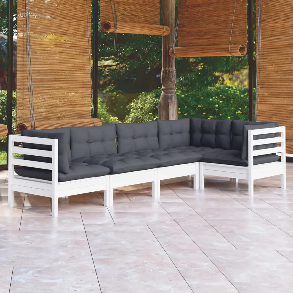 ba-vd102679-1 Sodo komplektas su pagalvėmis, 5 dalių, baltas, pušies mediena