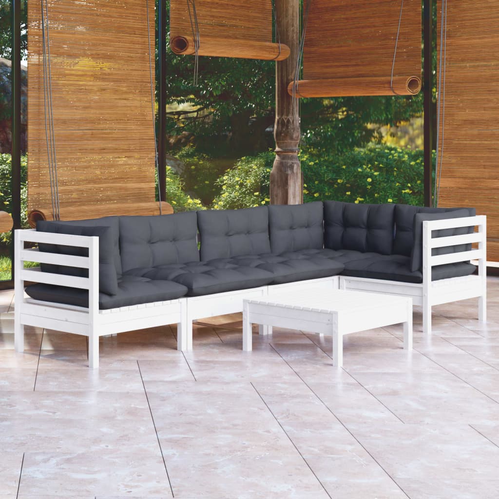 ba-vd102682-1 Sodo komplektas su pagalvėmis, 6 dalių, baltas, pušies mediena