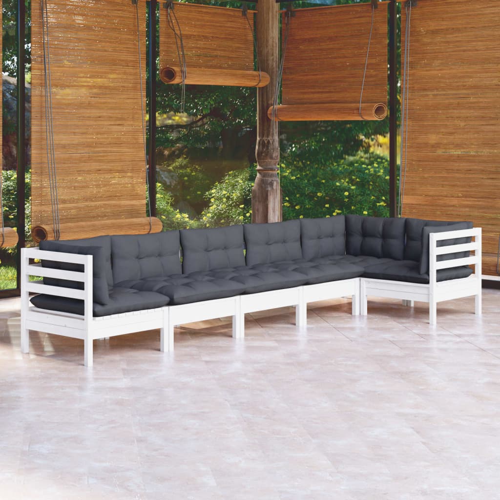 ba-vd102685-1 Sodo komplektas su pagalvėmis, 6 dalių, baltas, pušies mediena