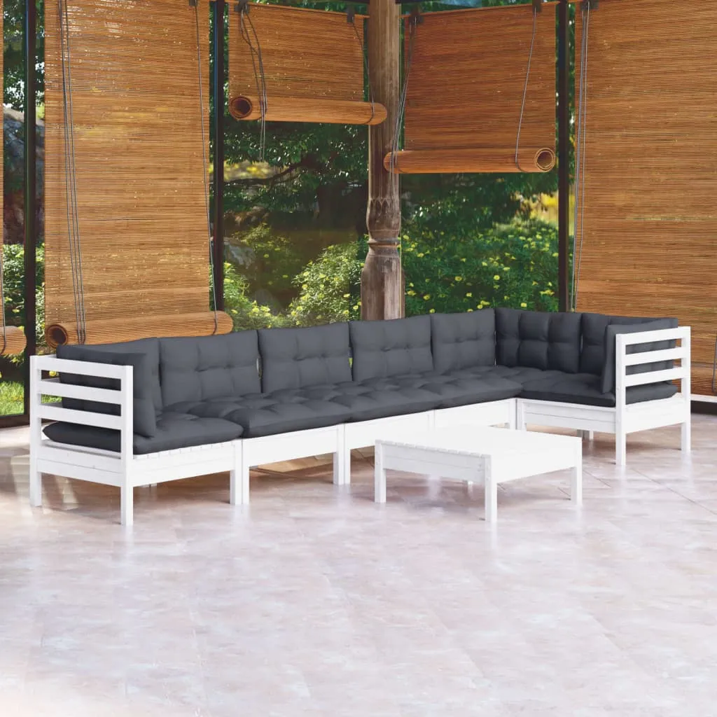 ba-vd102688-1 Sodo komplektas su pagalvėmis, 7 dalių, baltas, pušies mediena