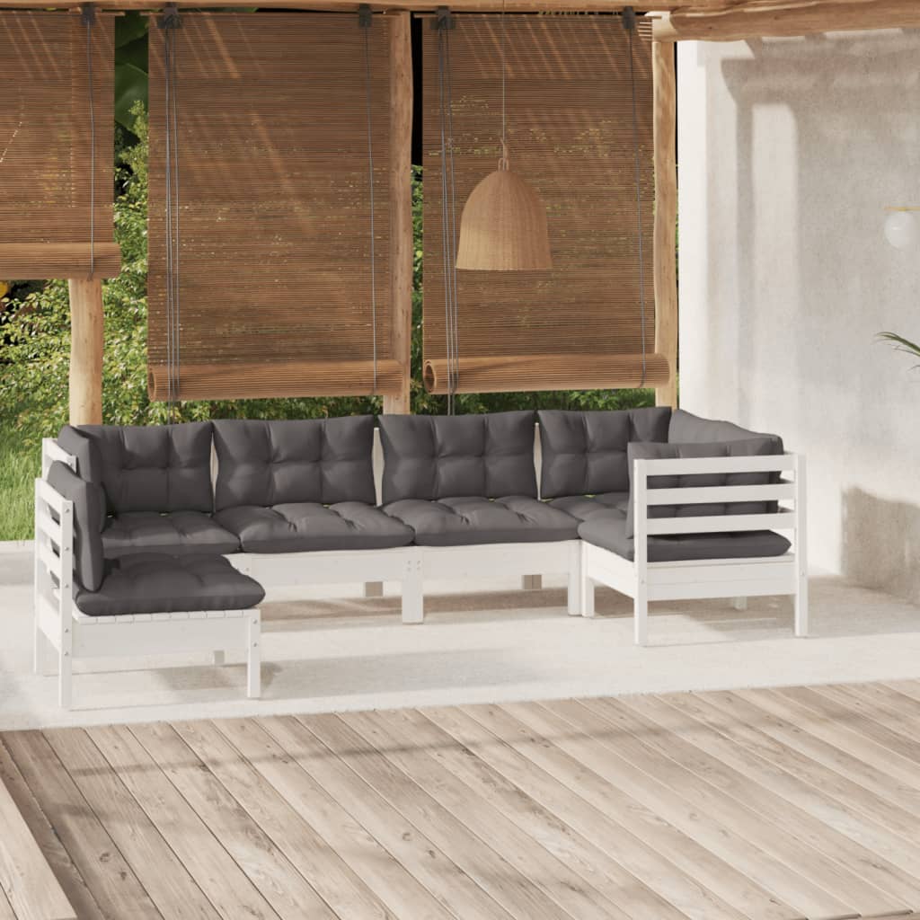 ba-vd102697-1 Sodo komplektas su pagalvėmis, 6 dalių, baltas, pušies mediena
