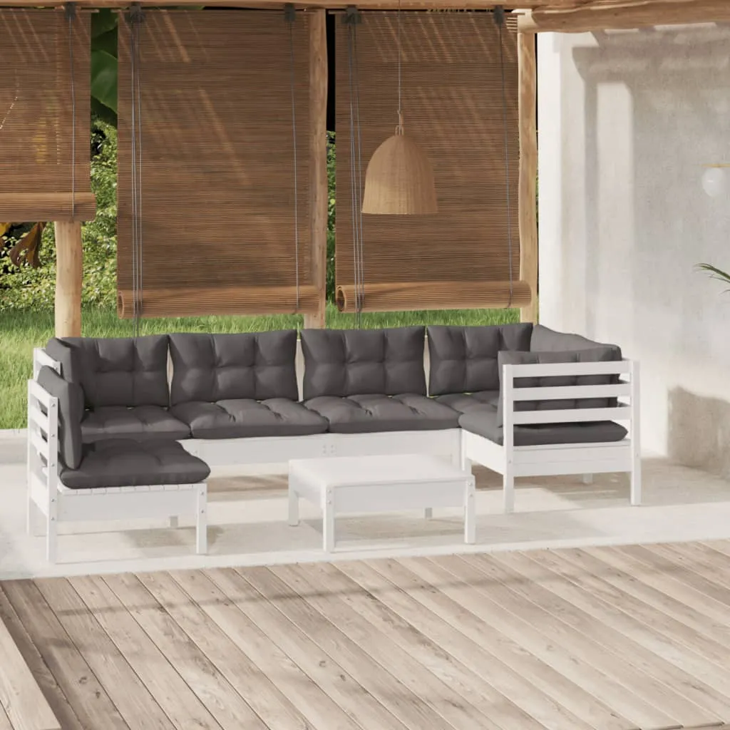 ba-vd102700-1 Sodo komplektas su pagalvėmis, 7 dalių, baltas, pušies mediena