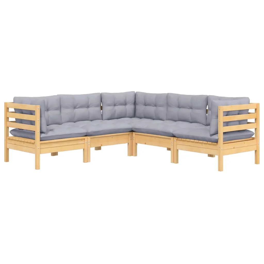 ba-vd102787-2 Pilkų pagalvių sodo komplektas iš pušies, penkios dalys