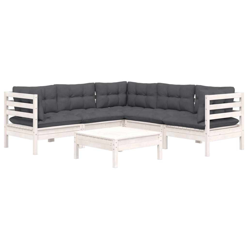 ba-vd102792-2 Baltas medinis sodo komplektas su minkštomis pagalvėmis lauke