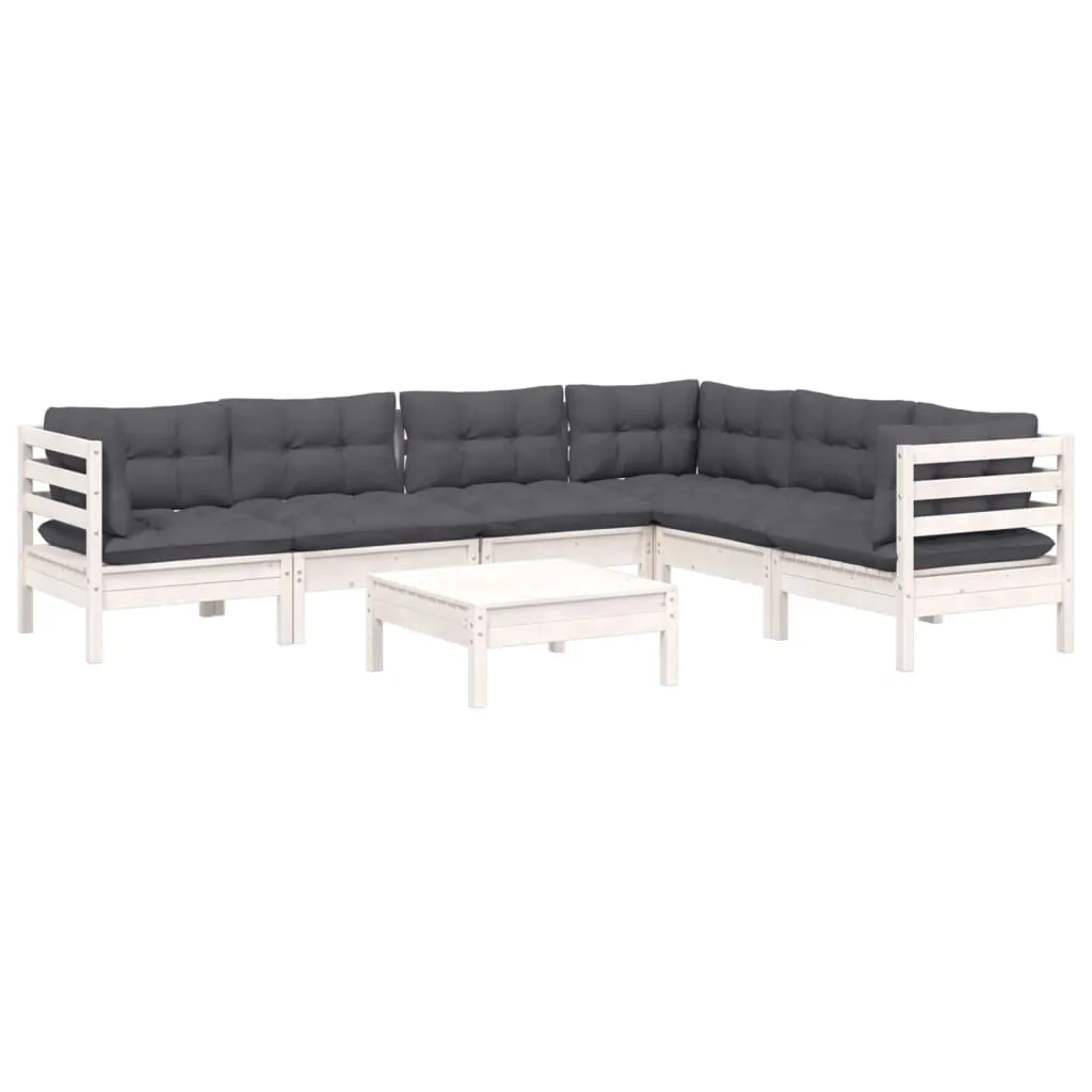 ba-vd102798-2 Baltas pušies medienos sodo komplektas su pagalvėmis