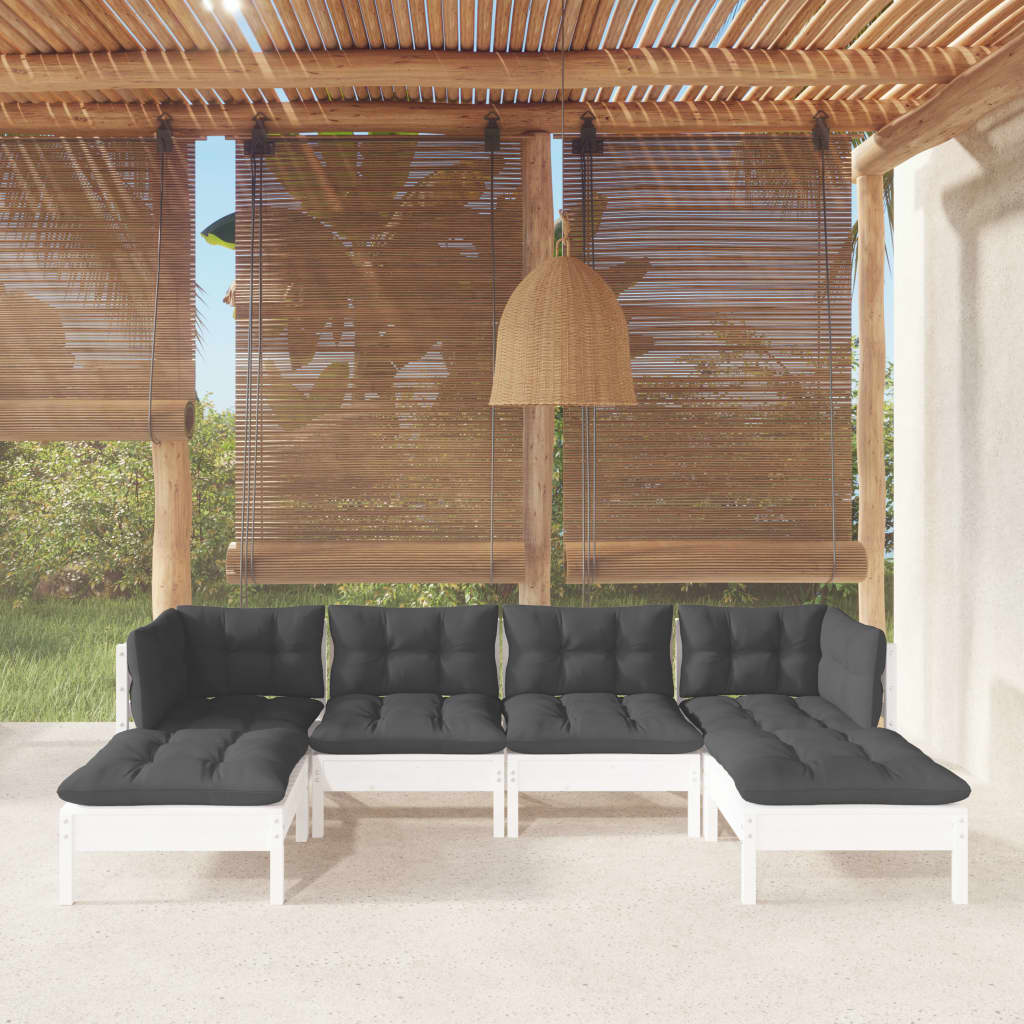 ba-vd102993-1 Sodo komplektas su pagalvėmis, 6 dalių, baltas, pušies mediena