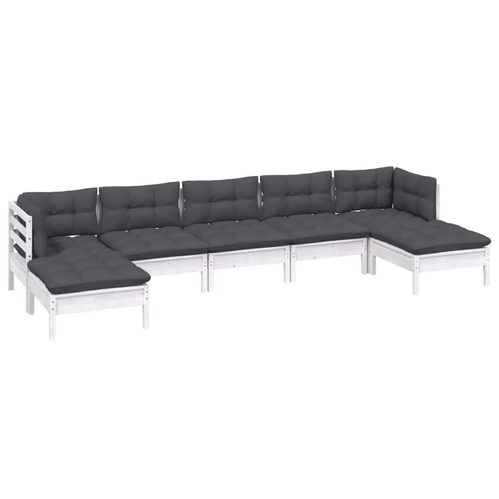 ba-vd102999-2 Baltas 7 dalių sodo komplektas su pagalvėmis iš pušies medienos