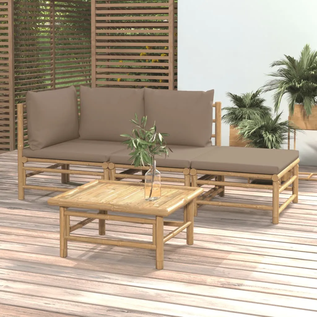 ba-vd104049-1 Sodo komplektas su taupe pagalvėlėmis, 4 dalių, bambukas