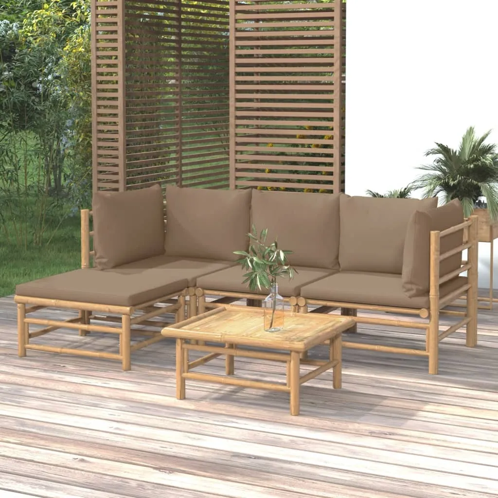 ba-vd104051-1 Sodo komplektas su taupe pagalvėlėmis, 5 dalių, bambukas