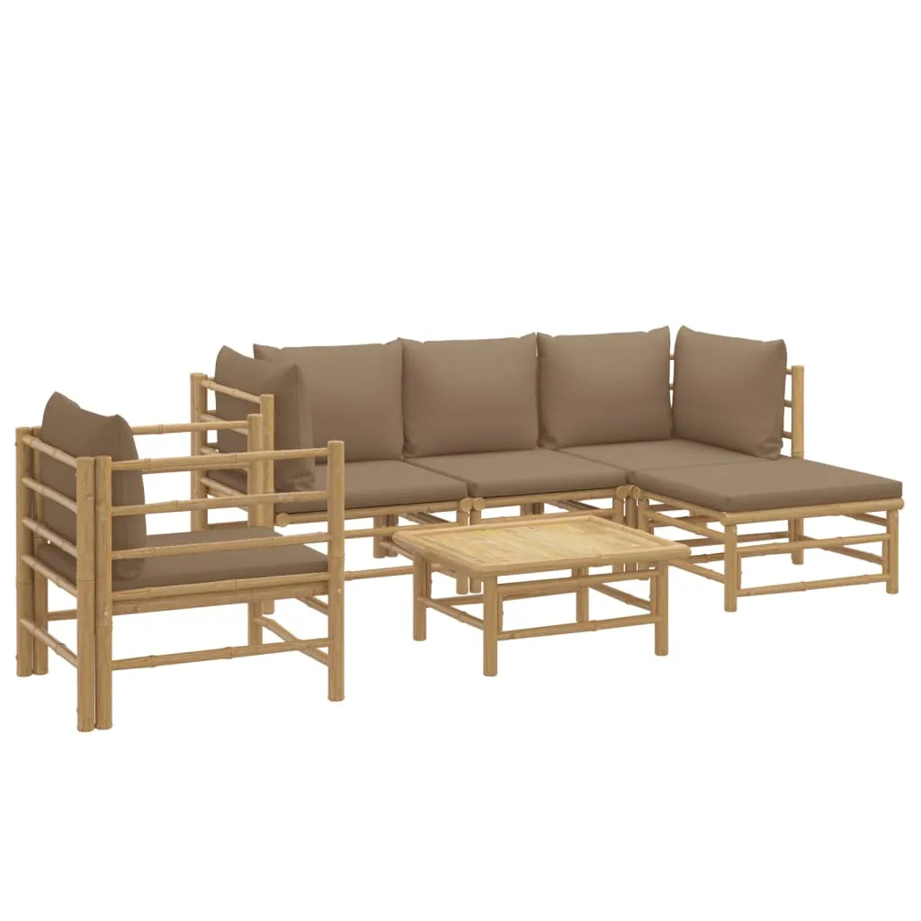ba-vd104052-2 Bambukinis sodo komplektas su taupe pagalvėlėmis lauko poilsiui