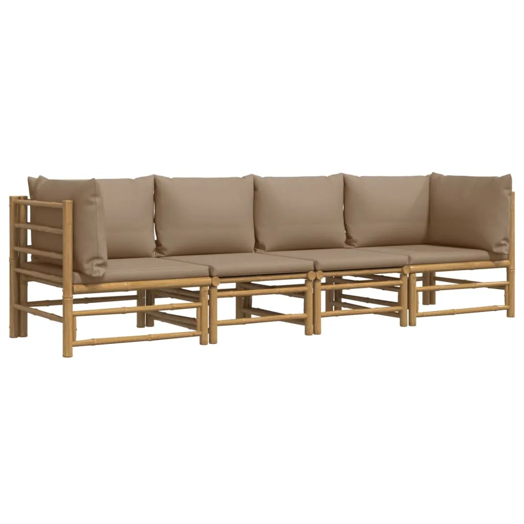 ba-vd104057-2 Bambukinis sodo komplektas su taupe pagalvėlėmis terasoje