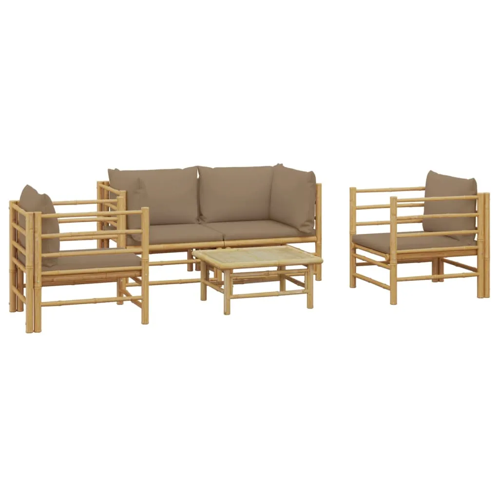 ba-vd104058-2 Bambukinis sodo komplektas su taupe pagalvėlėmis lauko terasai