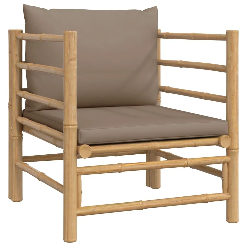 ba-vd104058-4 Bambukinis sodo komplektas su taupe pagalvėlėmis lauko terasai
