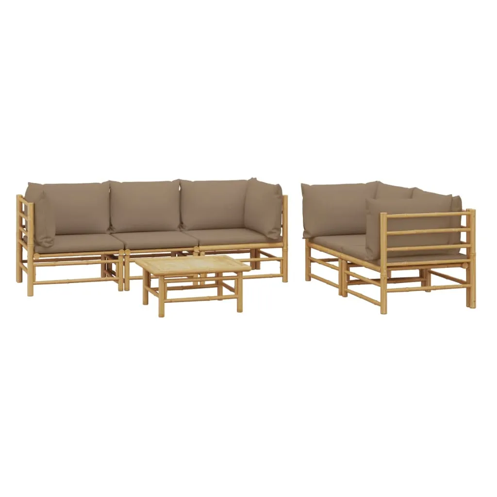 ba-vd104059-2 Bambukinis sodo komplektas su taupe pagalvėlėmis lauko poilsiui