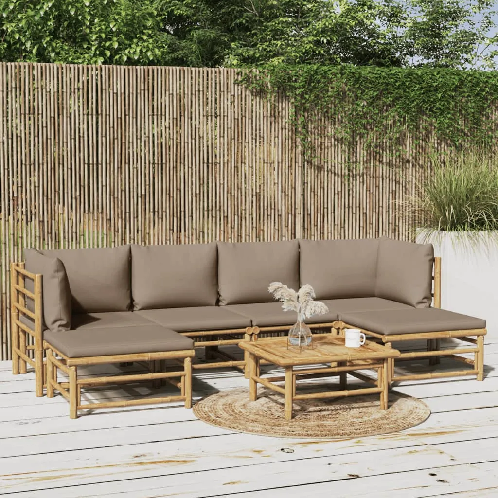 ba-vd104070-1 Sodo komplektas su taupe pagalvėlėmis, 7 dalių, bambukas