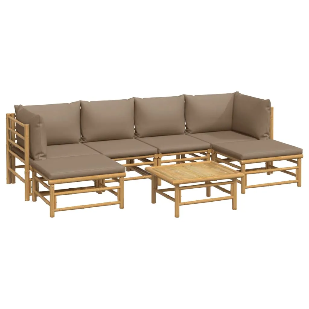 ba-vd104070-2 Bambukinis sodo komplektas su taupe pagalvėlėmis lauko terasai
