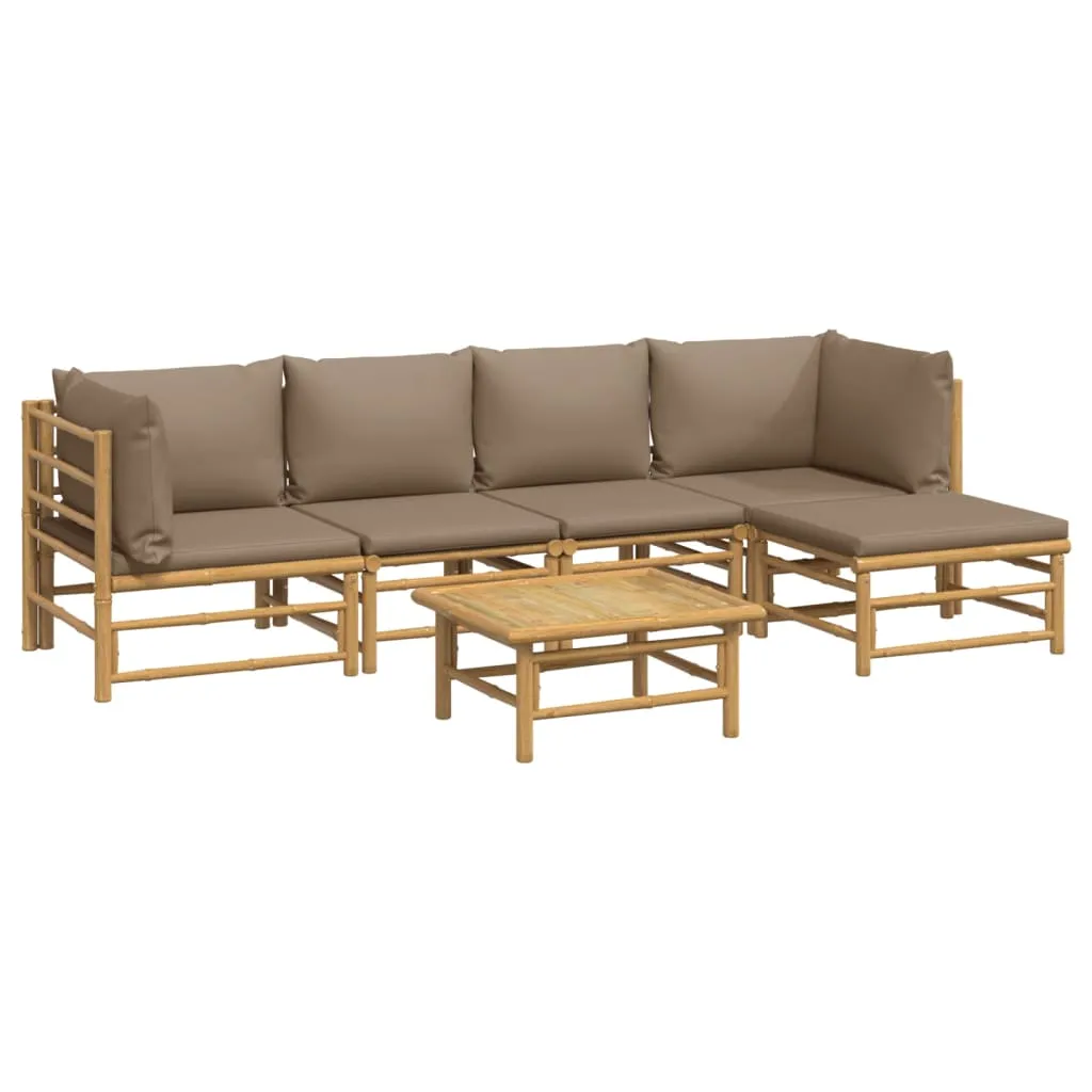 ba-vd104073-2 Bambukinis sodo komplektas su taupe pagalvėlėmis lauko terasai