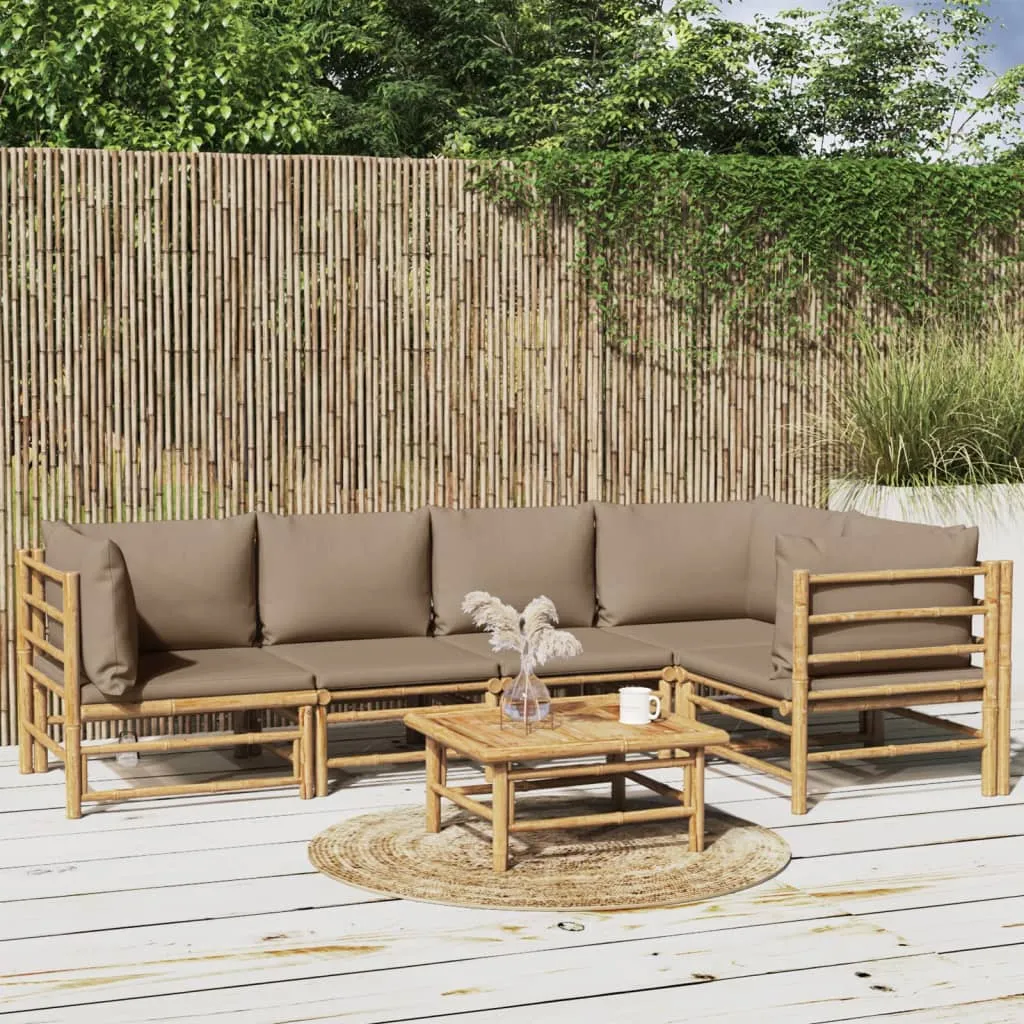 ba-vd104074-1 Sodo komplektas su taupe pagalvėlėmis, 6 dalių, bambukas