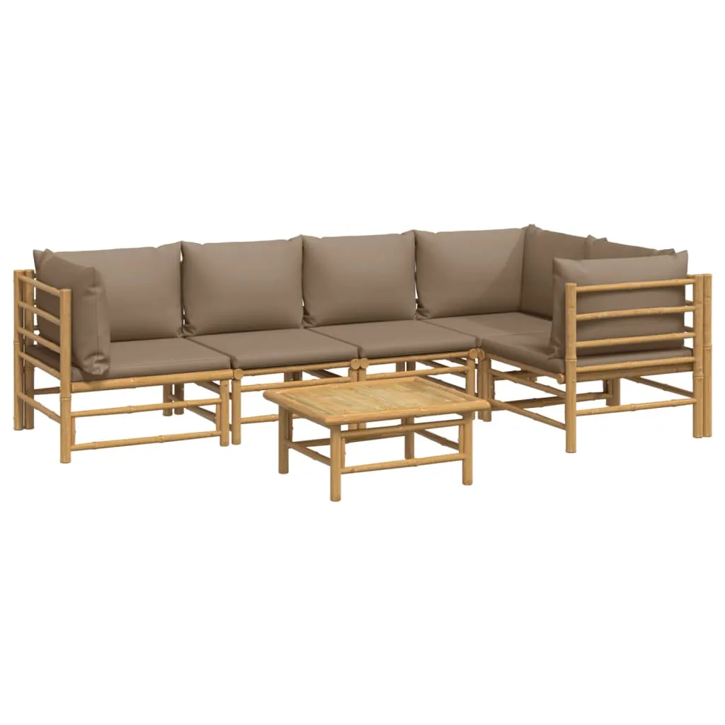 ba-vd104074-2 Bambukinis sodo komplektas su taupe pagalvėlėmis terasoje