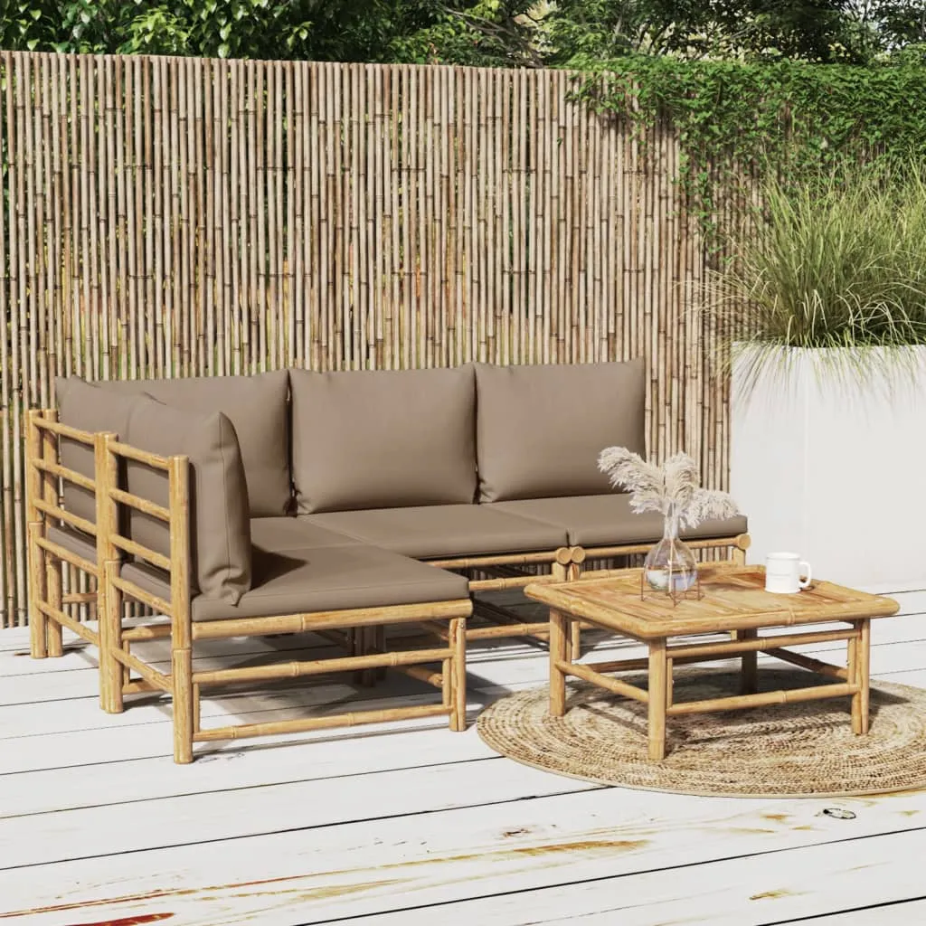 ba-vd104075-1 Sodo komplektas su taupe pagalvėlėmis, 5 dalių, bambukas