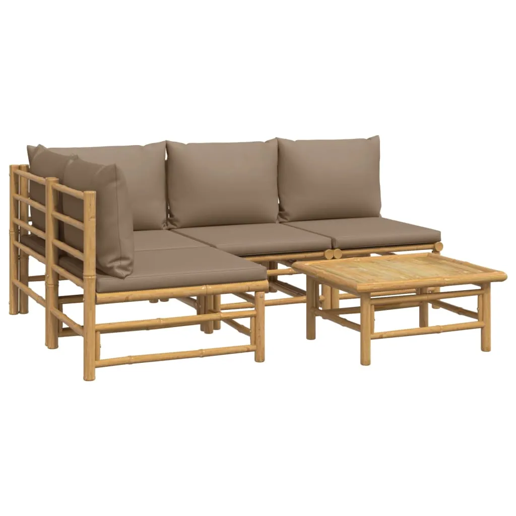 ba-vd104075-2 Bambukinis sodo komplektas su taupe pagalvėlėmis ir stalu